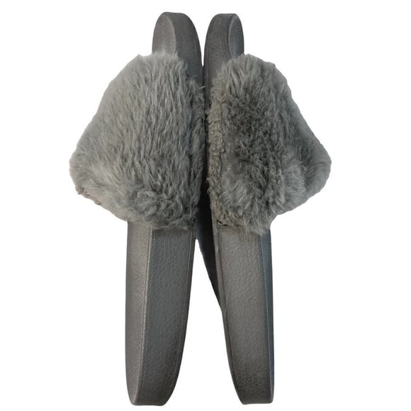 Steve Madden Softey Gray Faux Fur Slide Slipper Sandals - Size 10 - Picture 5 of 8